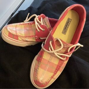 New Vintage W 7.5 Sperry Boat Shoes Pink w Silver